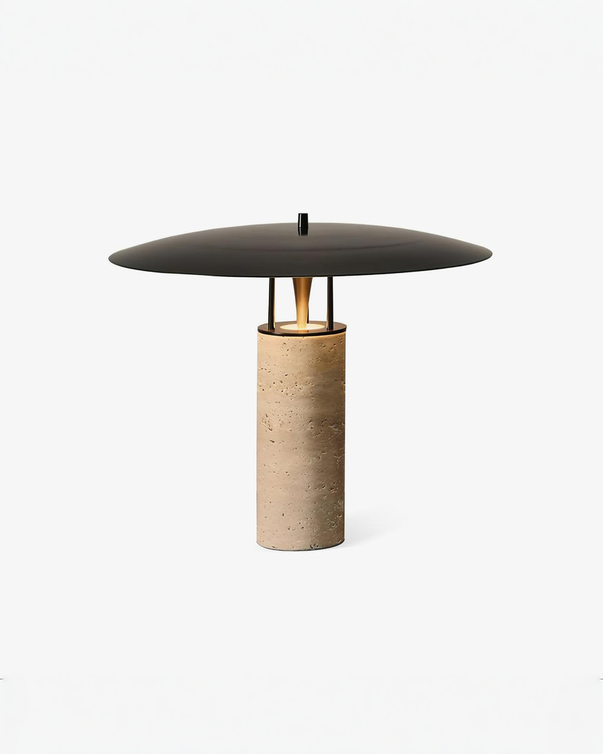Travertin tafellamp met zwarte kap - Ø 40 cm | - Maison Roze