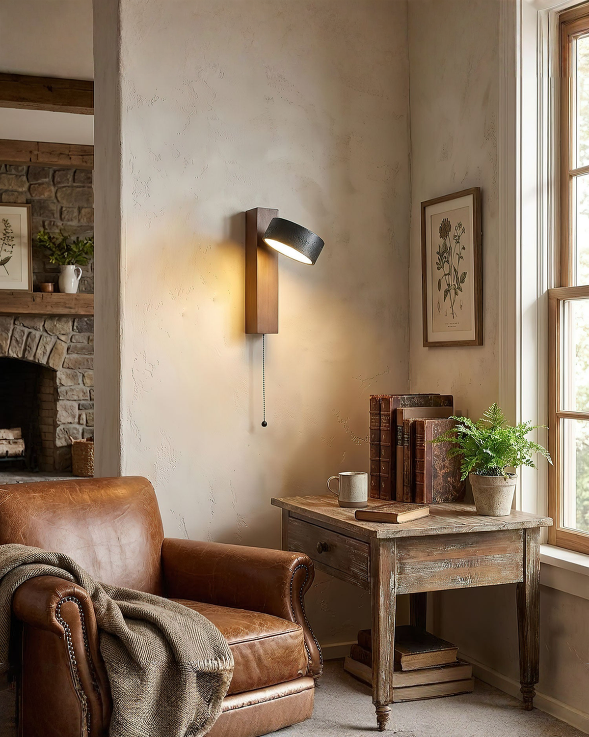 Ronde zwarte travertin wandlamp - 180° draaibaar | - Maison Roze