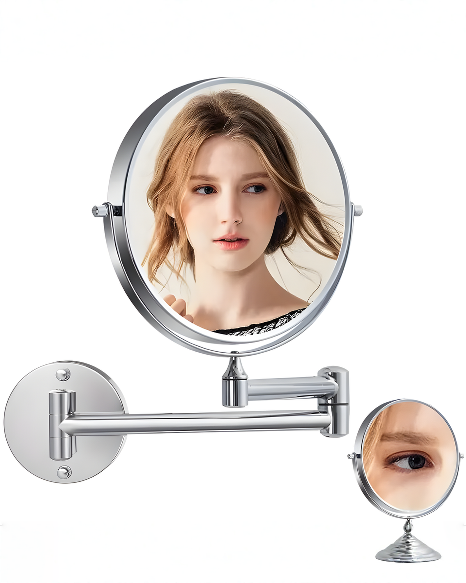 Vergrootspiegel met LED Verlichting Chroom Zilver voor Make-up en Badkamer | - Maison Roze