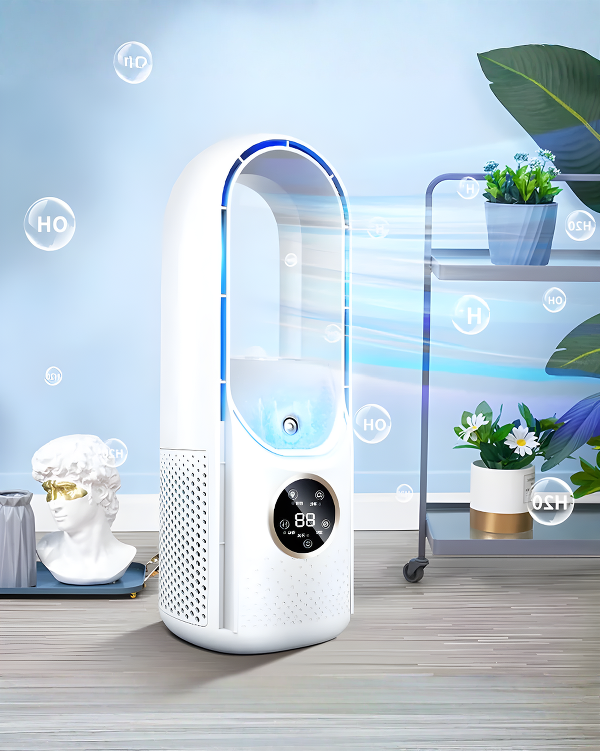 Draagbare Airco Bladeless | Stille USB Mini Airconditioner Wit/Blauw – 30 cm | - Maison Roze