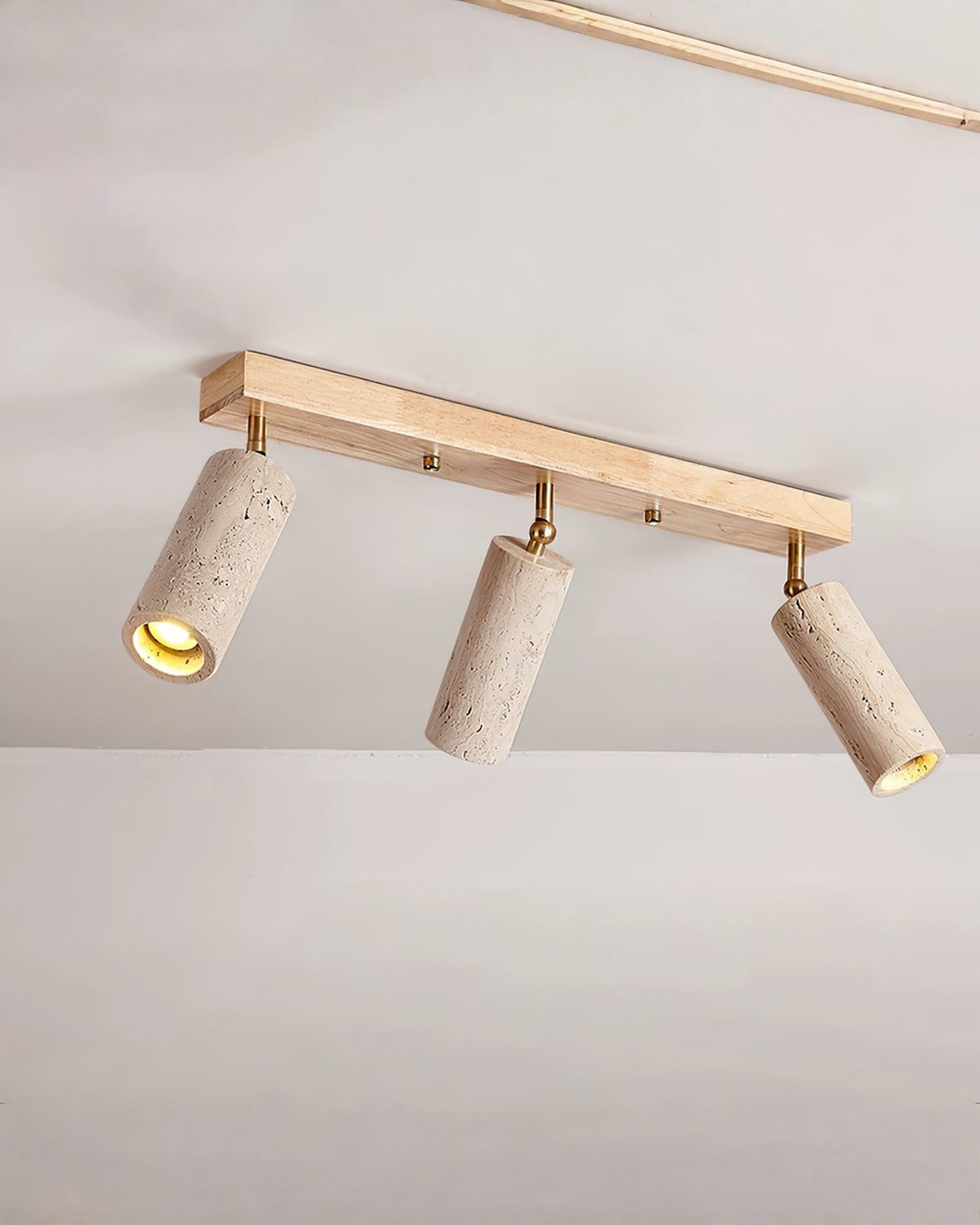 Nimbus - Travertin plafondspots met hout | 3-lichts – Ø 60 cm Eiken - Maison Roze