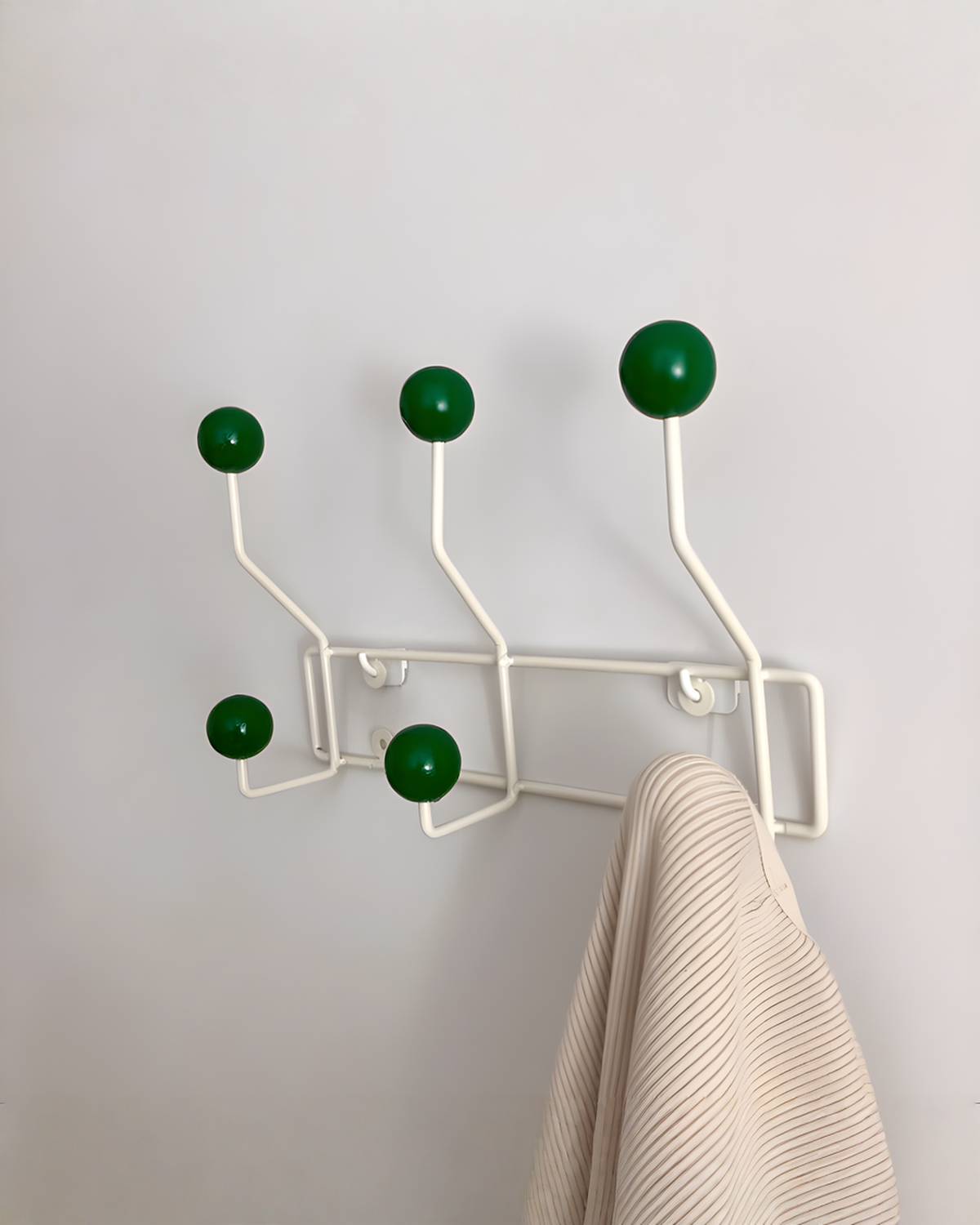 Wandkapstok met witte bolletjes en 4 dubbele haken - 37 cm | - Maison Roze