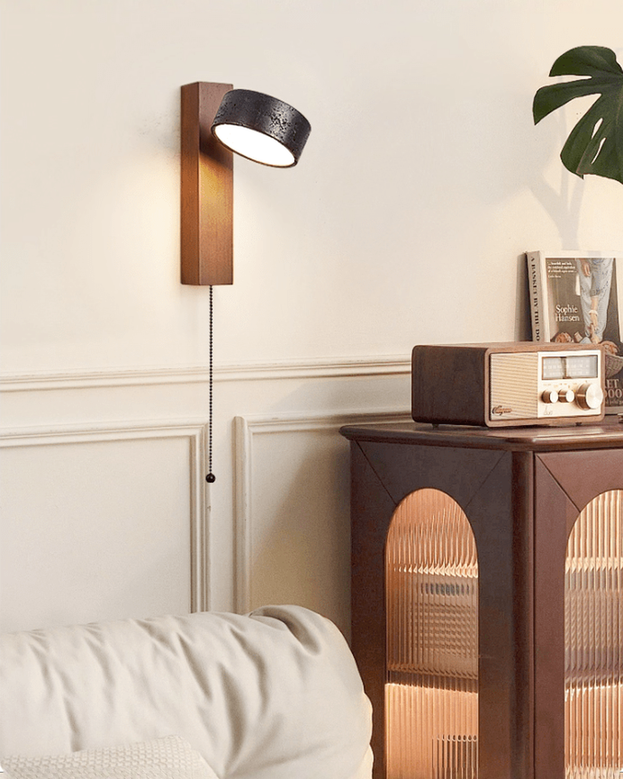 Ronde zwarte travertin wandlamp - 180° draaibaar | - Maison Roze