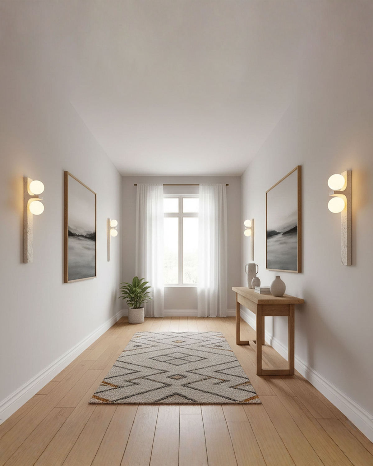 Travertin wandlamp met 2 glazen bollen - 50 cm | - Maison Roze