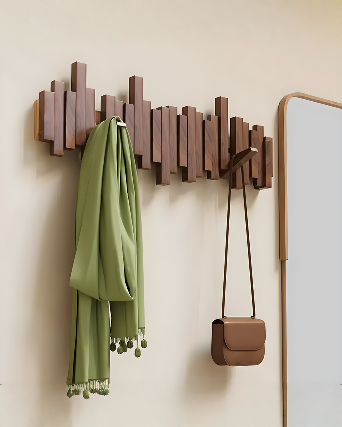Houten wandkapstok met inklapbare magneethaken – beuken hout, 3 tot 10 haken | - Maison Roze