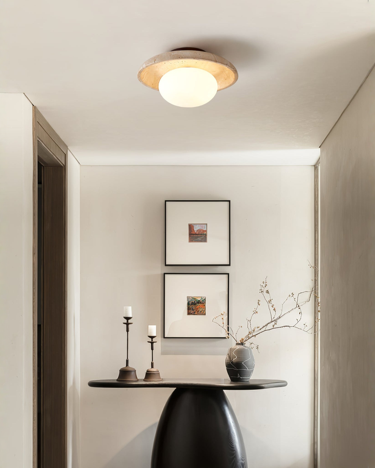 Lunaro - Ronde travertin wand- en plafondlamp | - Maison Roze