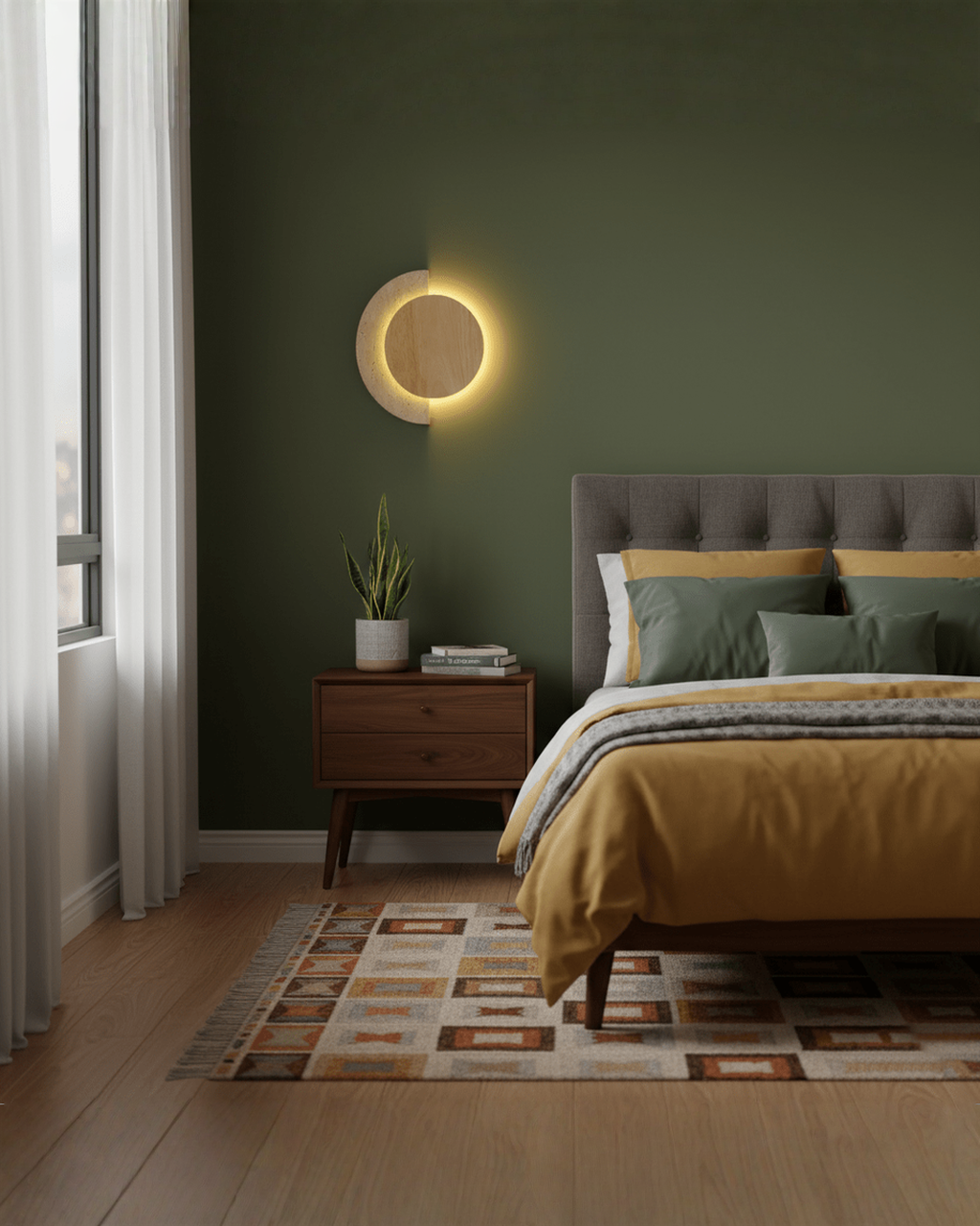 Crescent Halo - Ronde wandlamp van travertin en hout | - Maison Roze