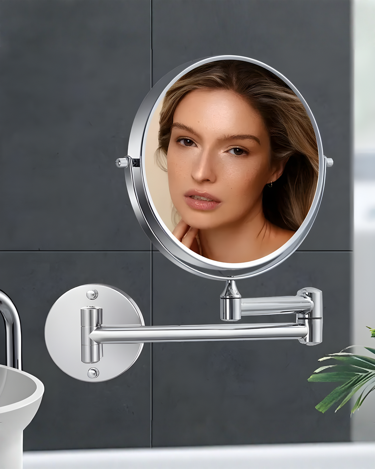 Vergrootspiegel met LED Verlichting Chroom Zilver voor Make-up en Badkamer | - Maison Roze