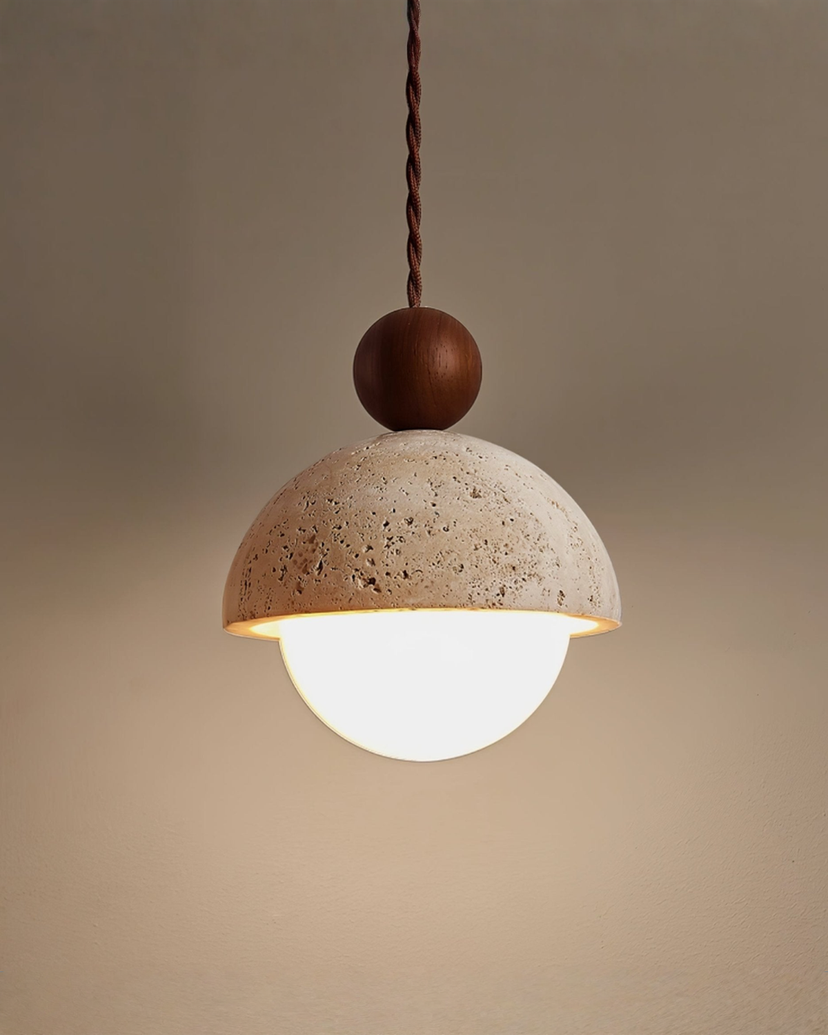 Niva - Hanglamp van travertin en hout | - Maison Roze