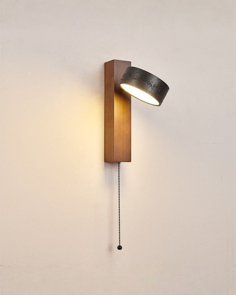 Ronde zwarte travertin wandlamp - 180° draaibaar | Trekschakelaar - Maison Roze