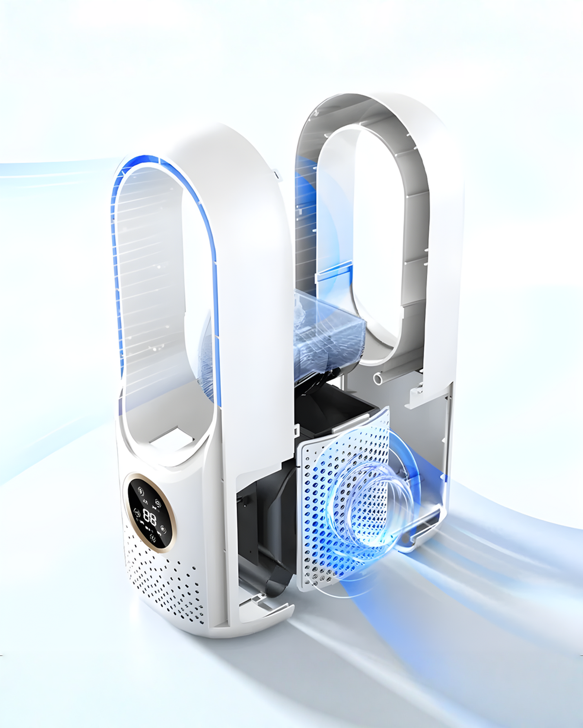 Draagbare Airco Bladeless | Stille USB Mini Airconditioner Wit/Blauw – 30 cm | - Maison Roze