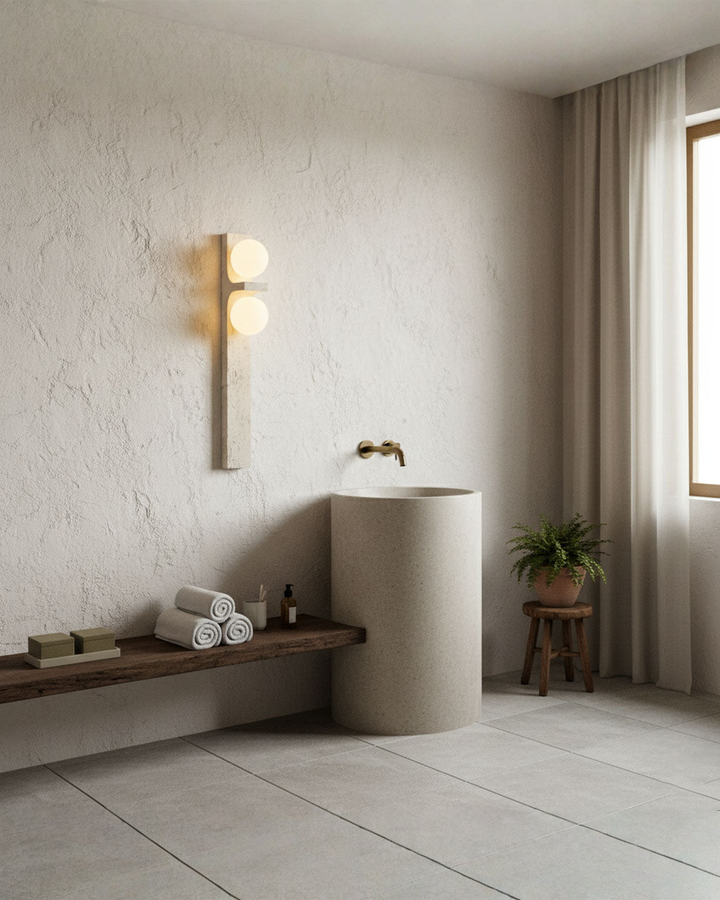Travertin wandlamp met 2 glazen bollen - 50 cm | - Maison Roze