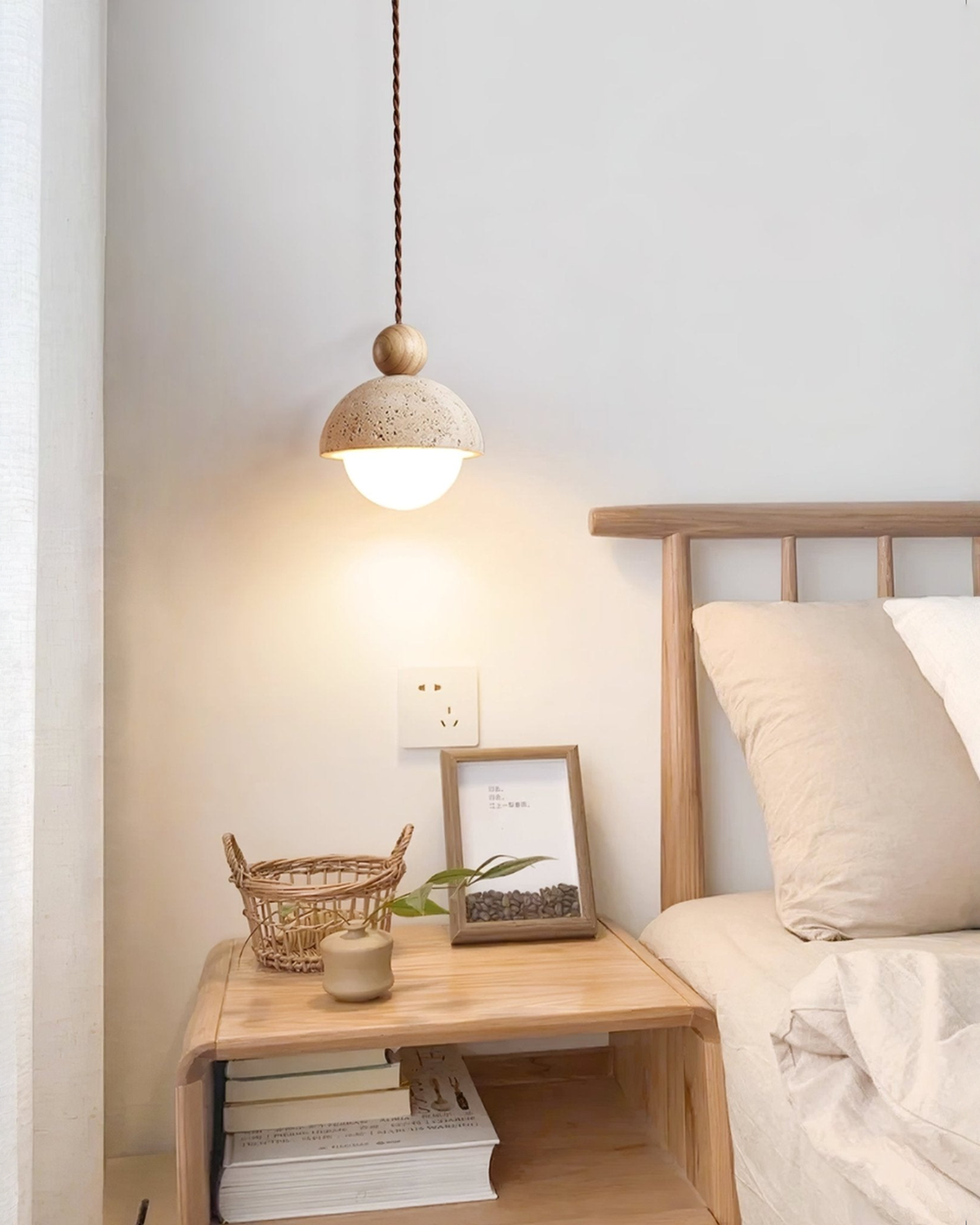 Niva - Hanglamp van travertin en hout | - Maison Roze