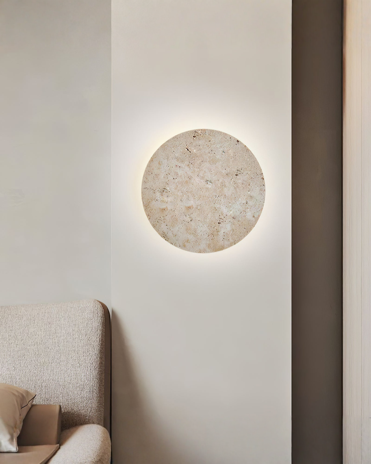 Circle - Ronde travertin wandlamp met indirect licht | - Maison Roze