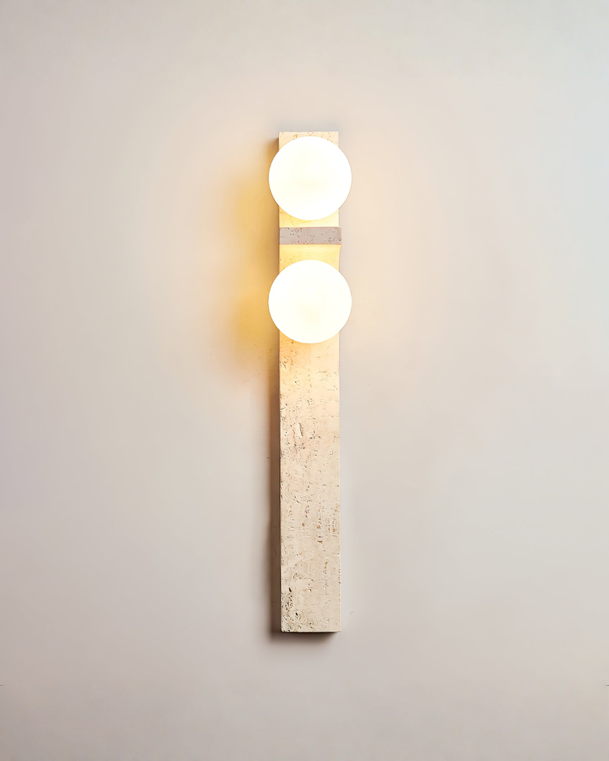 Travertin wandlamp met 2 glazen bollen - 50 cm | - Maison Roze