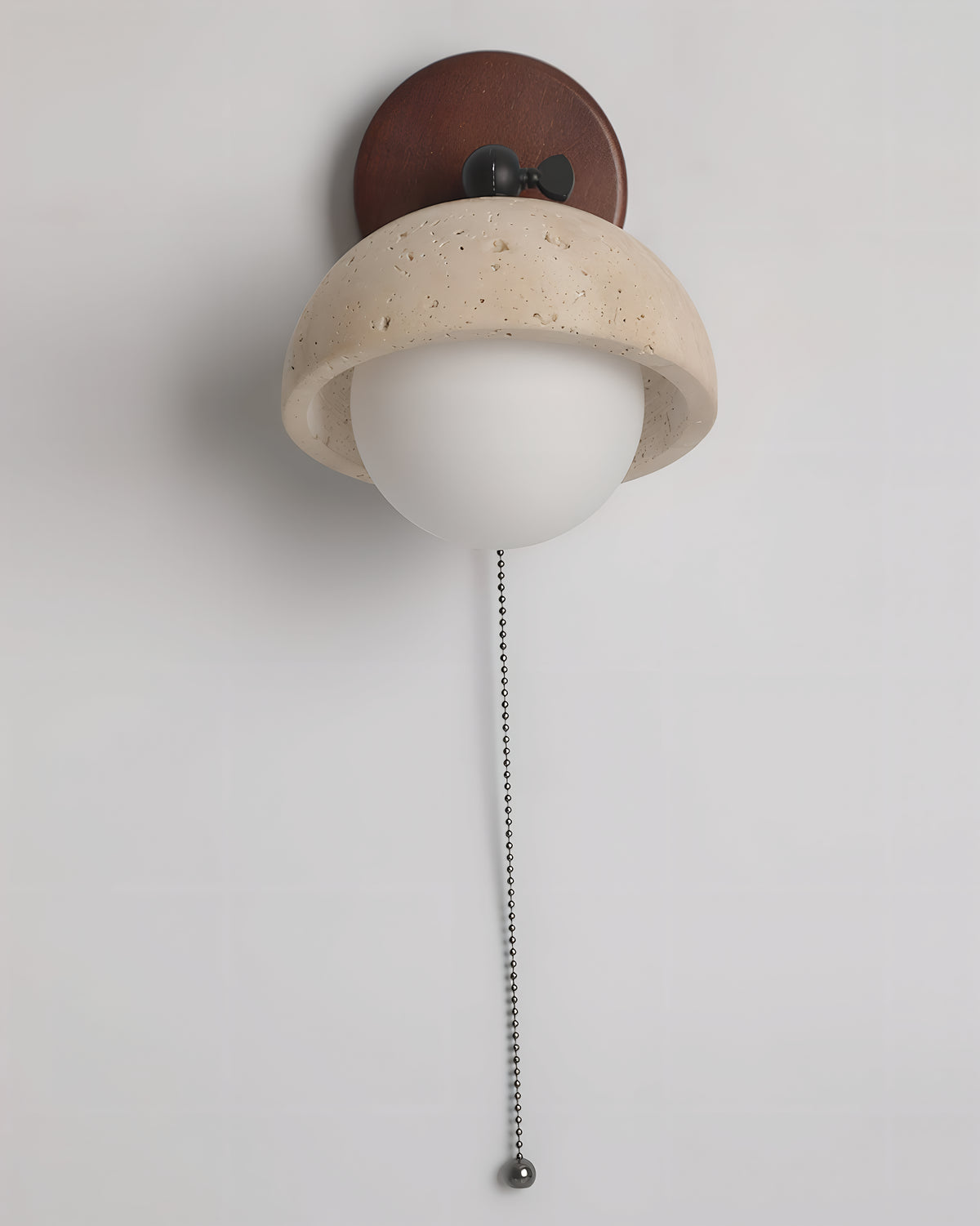Pecherna - Travertin wandlamp met walnoot en glazen bol | - Maison Roze