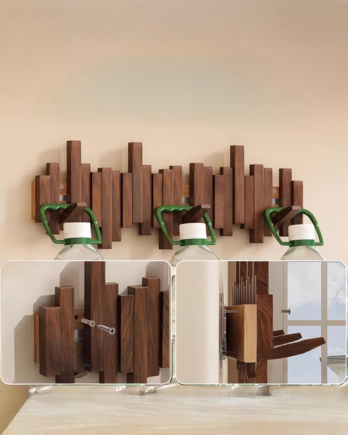 Houten wandkapstok met inklapbare magneethaken – beuken hout, 3 tot 10 haken | - Maison Roze