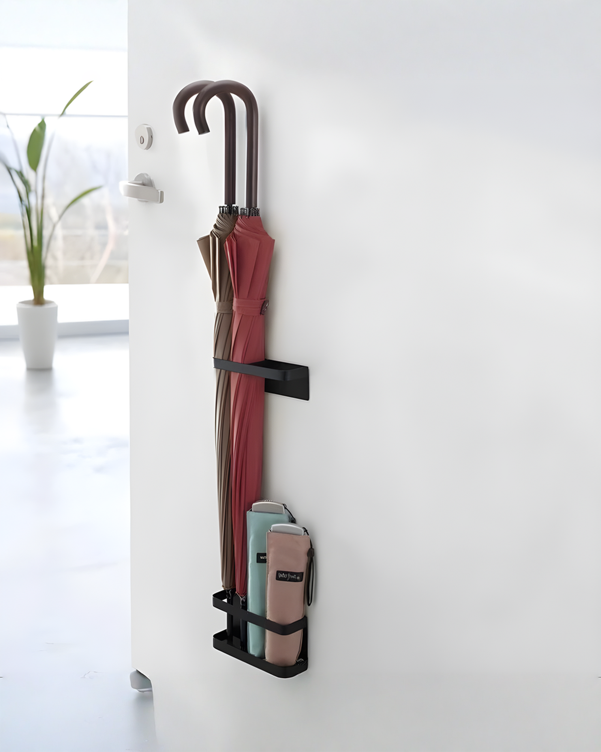 Paraplubak Wandmodel Zwart Metaal - Magnetische Paraplustandaard voor de Hal 20 cm | Zwart - Maison Roze