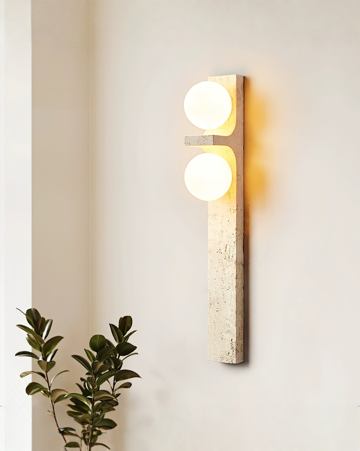 Travertin wandlamp met 2 glazen bollen - 50 cm | - Maison Roze