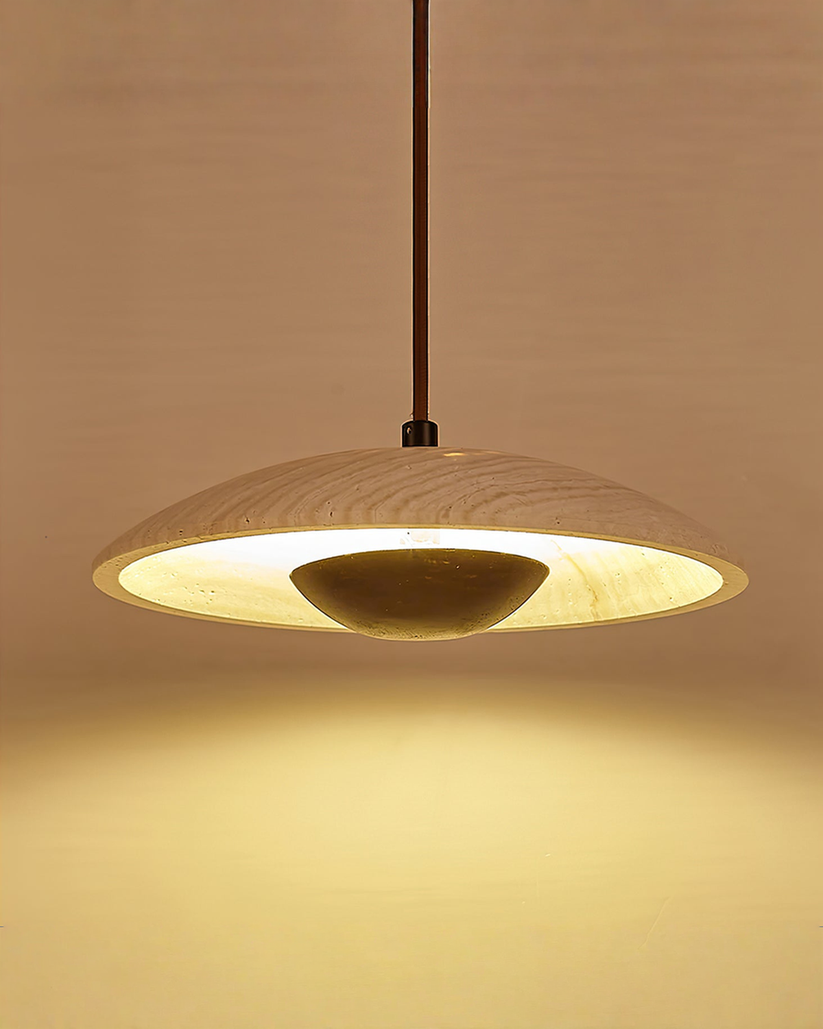 Ronde hanglamp van hout en travertin - Ø 25 cm | - Maison Roze