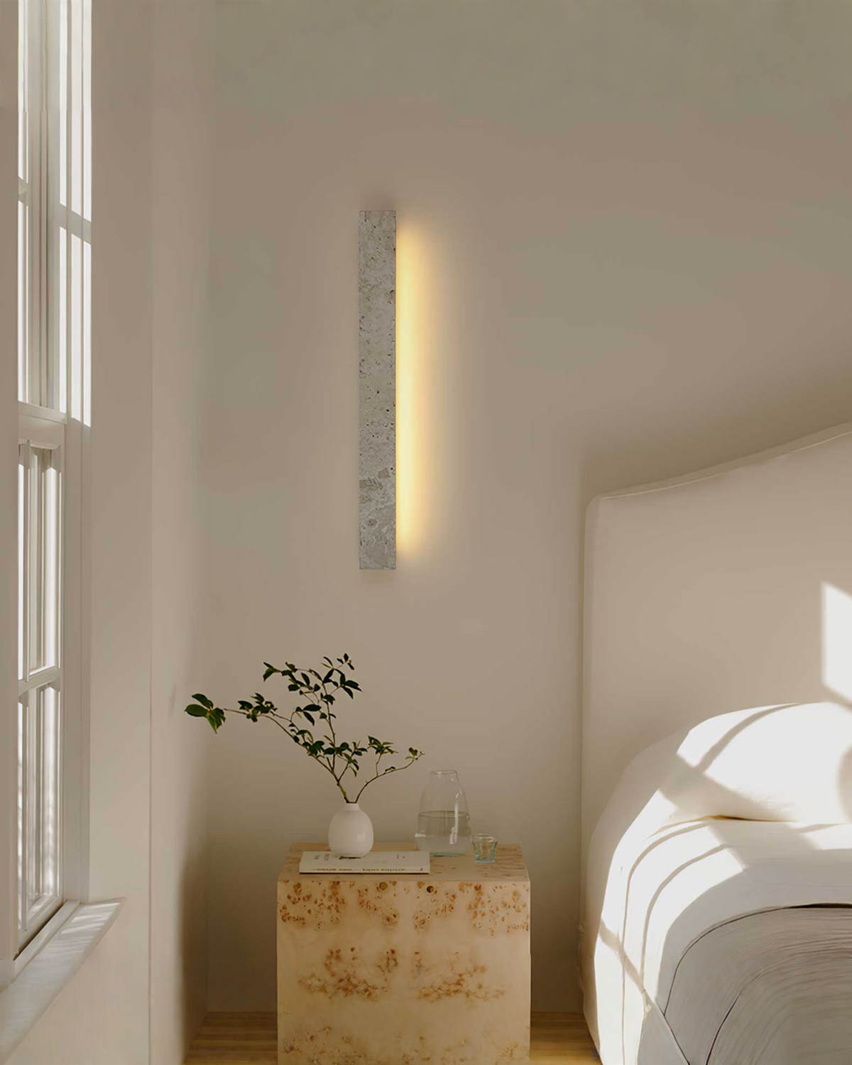 Stravik - Travertin wandlamp met led - 48 of 58 cm | - Maison Roze