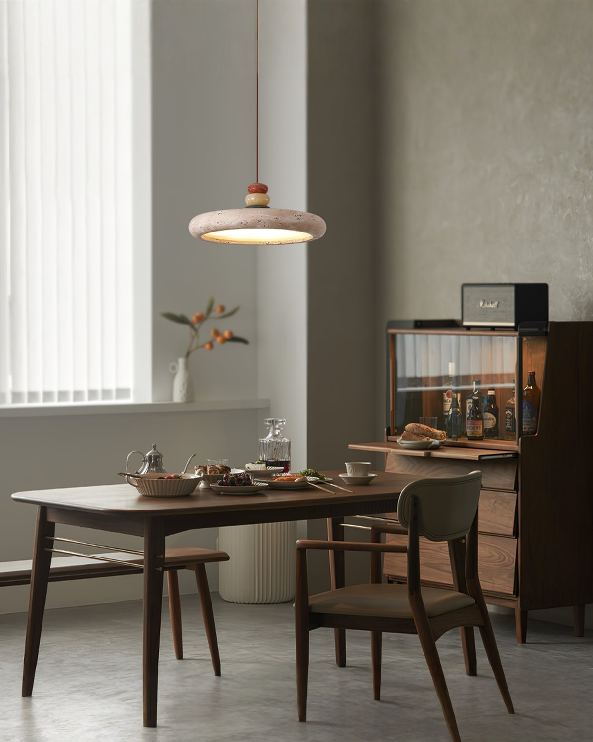 Dorelle - Schijfvormige travertin hanglamp | - Maison Roze