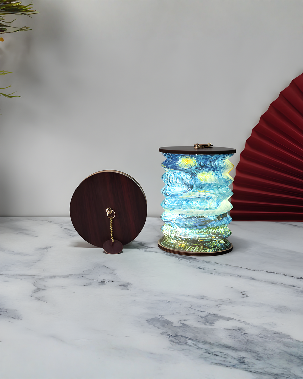 Opvouwbare papieren lampion tafellamp met Chinese print, 16 cm | Motief C - Maison Roze