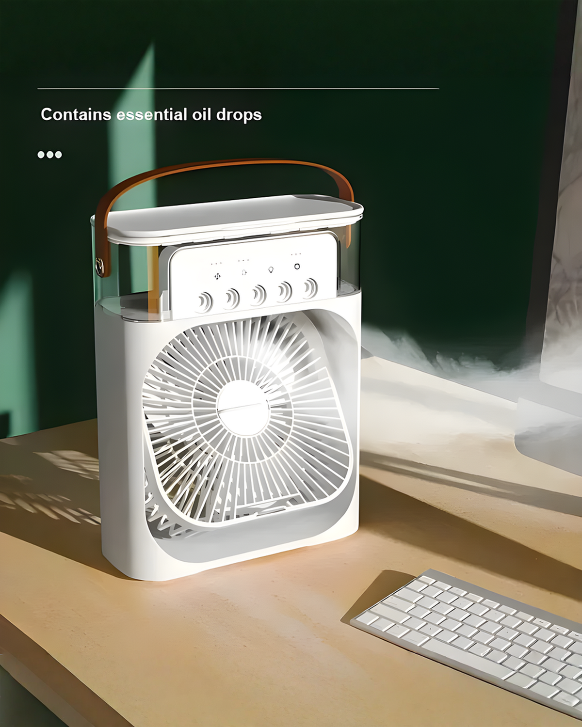 3-in-1 Ventilator met LED-licht en Luchtbevochtiger - Wit, 600ML, USB | - Maison Roze