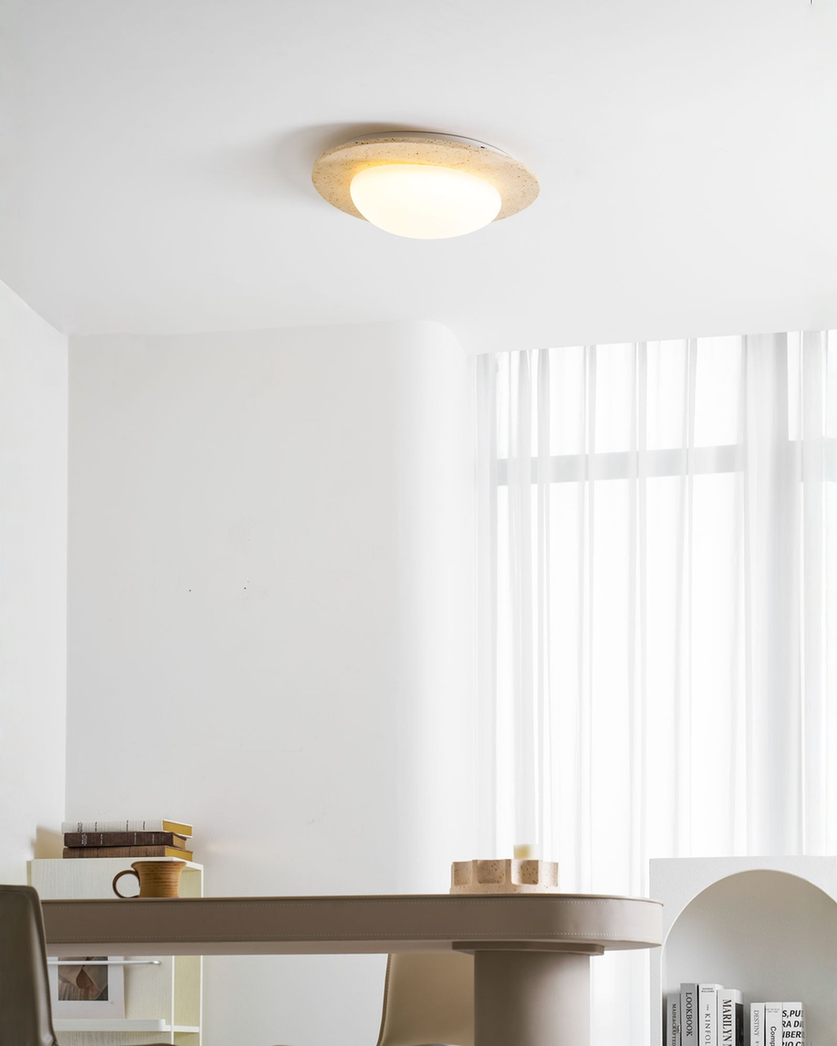 Ovale travertin plafondlamp - 32 x 29 cm | - Maison Roze