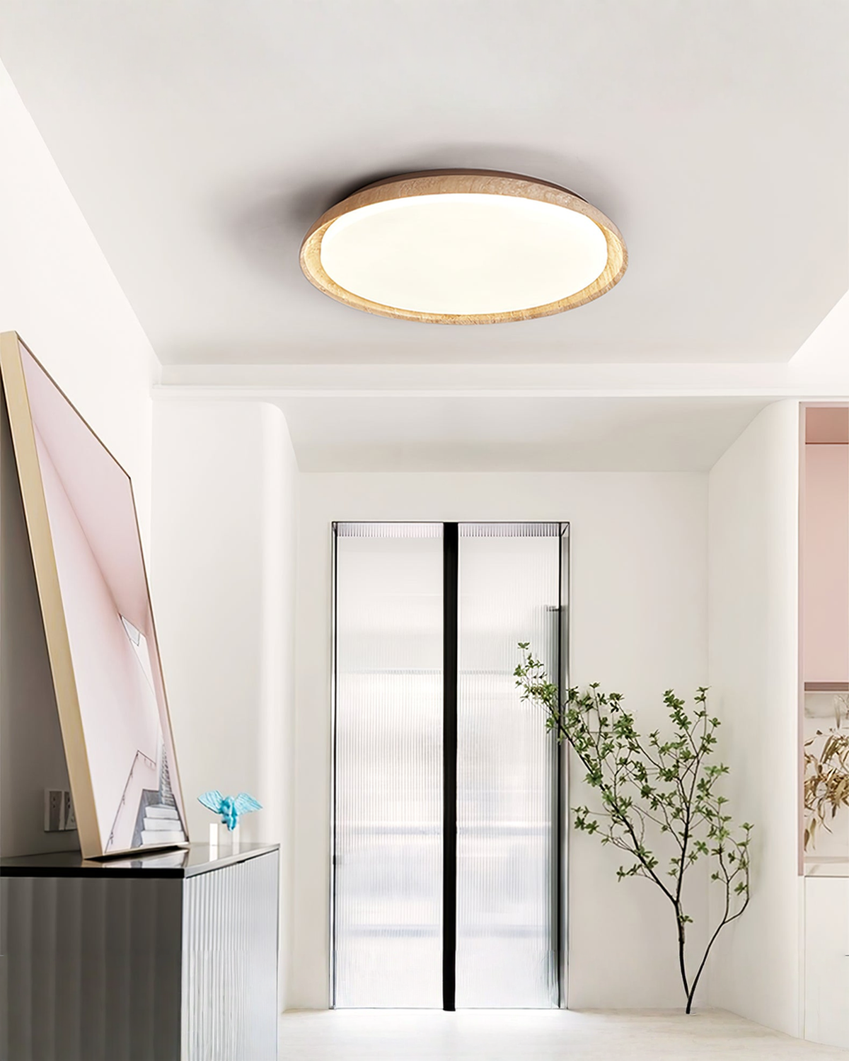 Ronde travertin plafondlamp met hout - Ø 32 of 43 cm | - Maison Roze