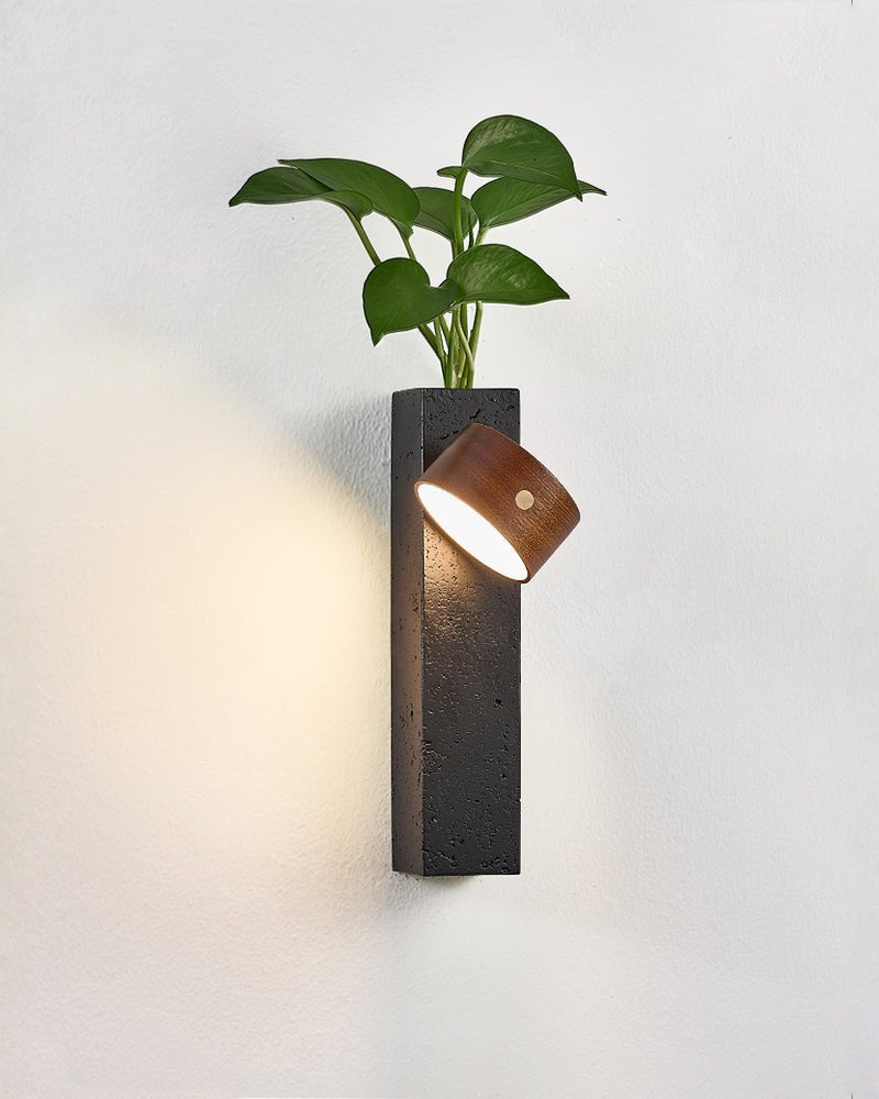Verde - Oplaadbare zwarte travertin wandlamp | - Maison Roze