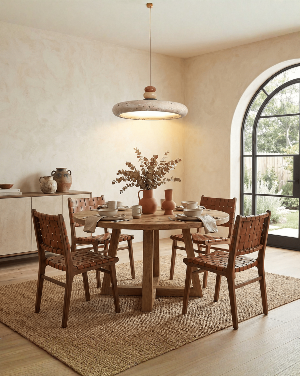 Dorelle - Schijfvormige travertin hanglamp | - Maison Roze