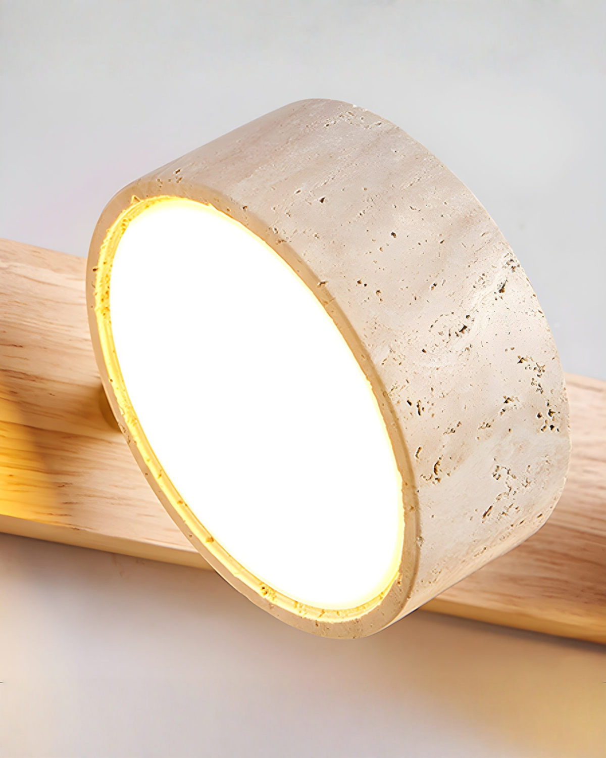 Wandlamp Travertijn – Draaibaar LED – Naturel Hout & Steen – Handgemaakte Wandlamp voor Slaapkamer en Hal | - Maison Roze