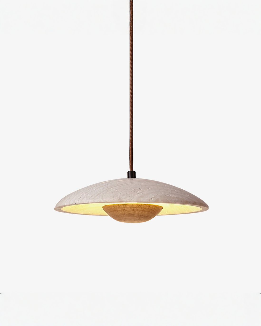Ronde hanglamp van hout en travertin - Ø 25 cm | Naturel Hout Warm Wit - Maison Roze