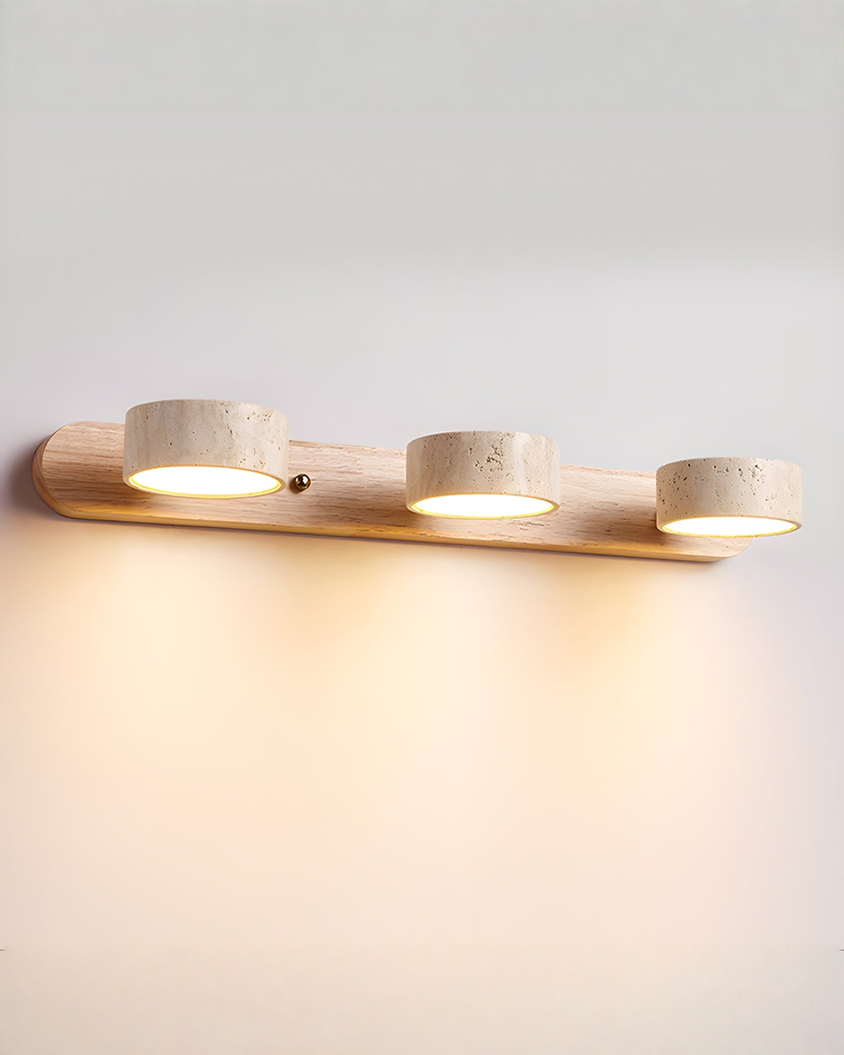 Travertin wandlamp met draaibare koppen - 2, 3 of 4 lampen | 3-lampen – 51 cm Naturel Hout Warm wit - Maison Roze