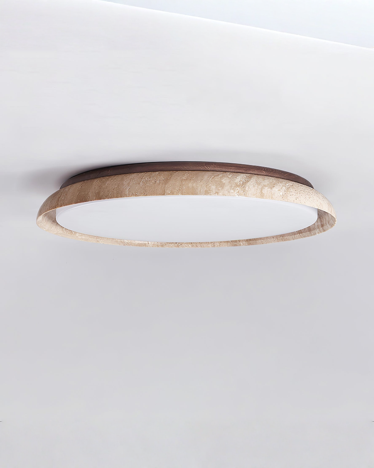 Ronde travertin plafondlamp met hout - Ø 32 of 43 cm | - Maison Roze