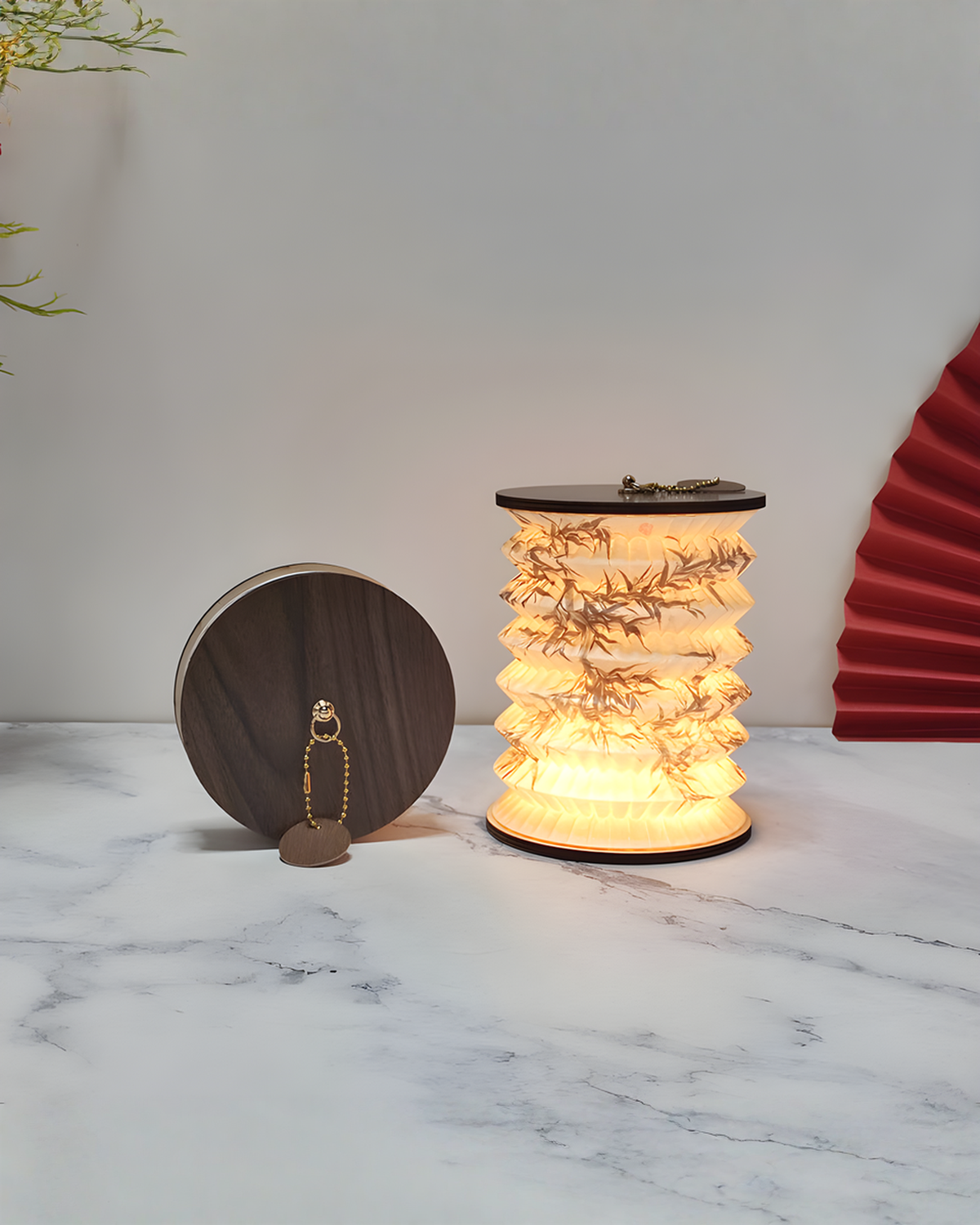 Opvouwbare papieren lampion tafellamp met Chinese print, 16 cm | Motief I - Maison Roze