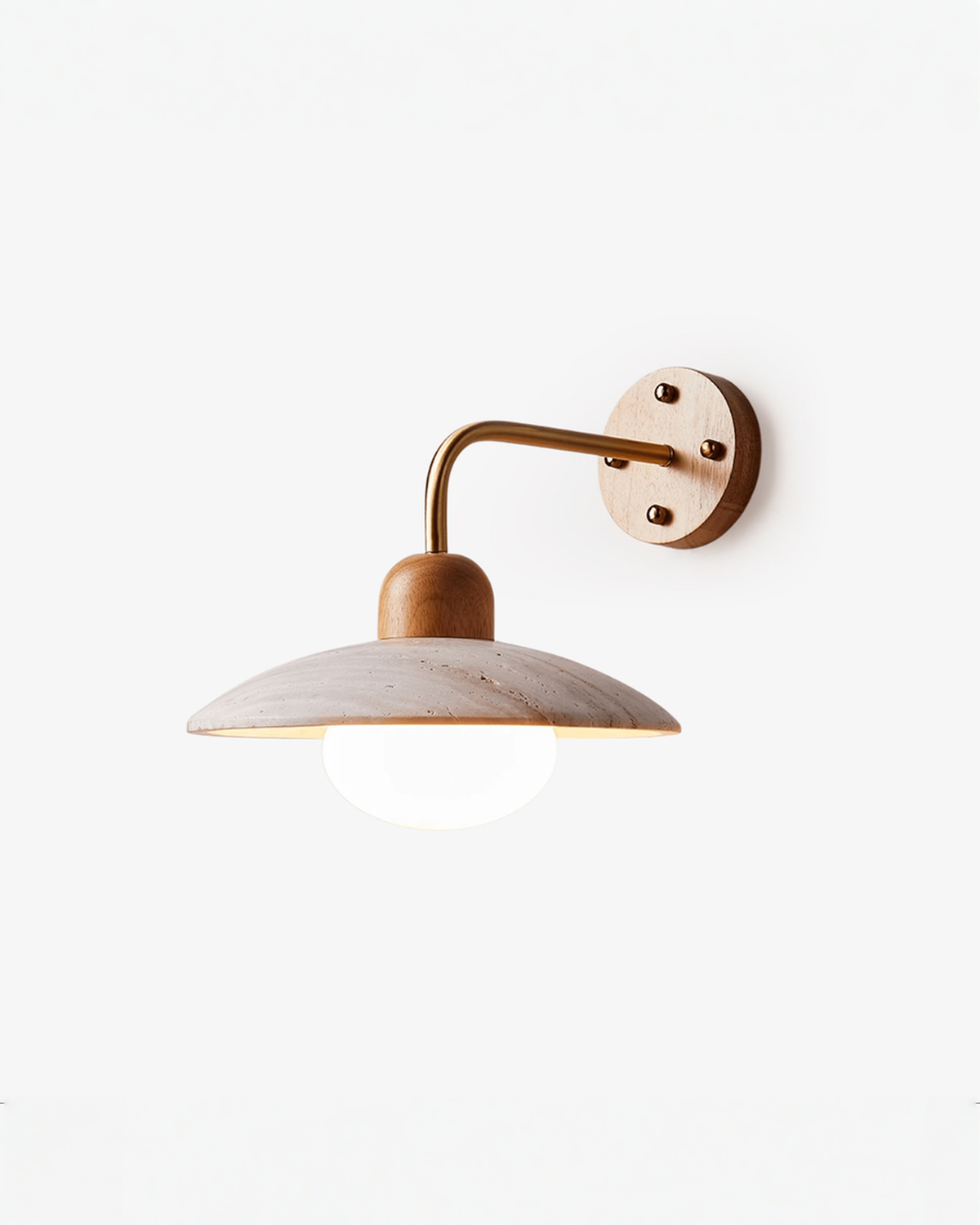 Dome Arm - Travertin wandlamp met gebogen arm en hout | - Maison Roze