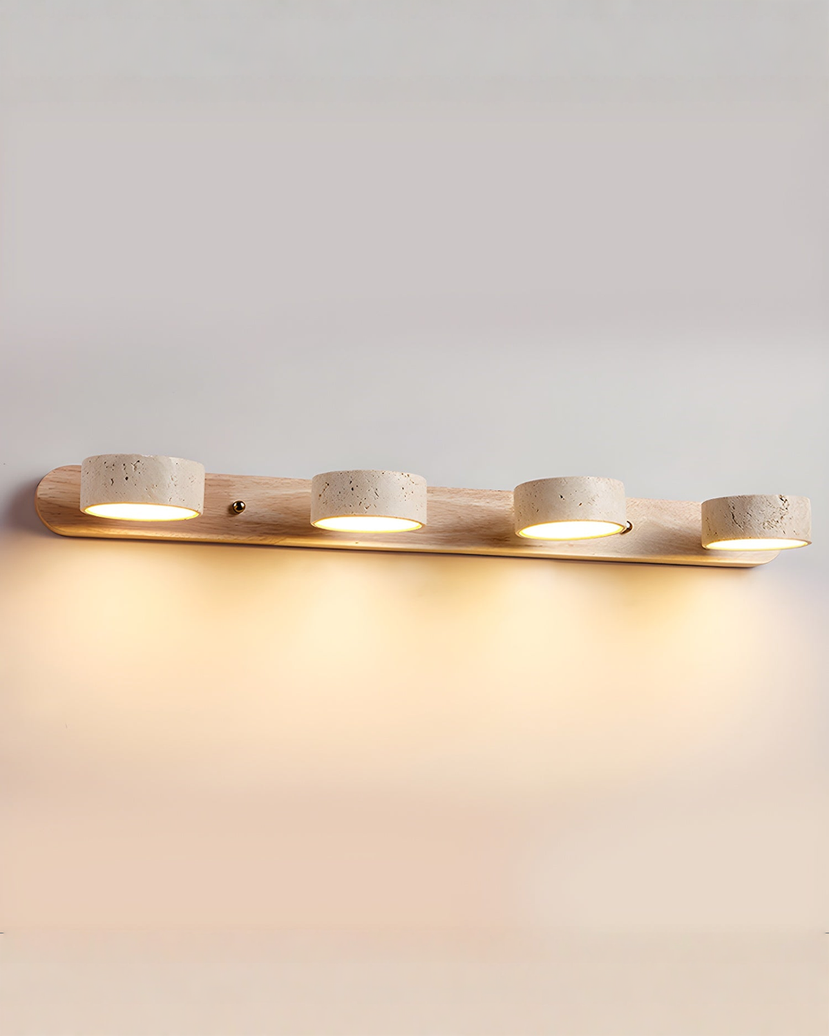 Travertin wandlamp met draaibare koppen - 2, 3 of 4 lampen | 4-lampen – 70 cm Naturel Hout Warm wit - Maison Roze
