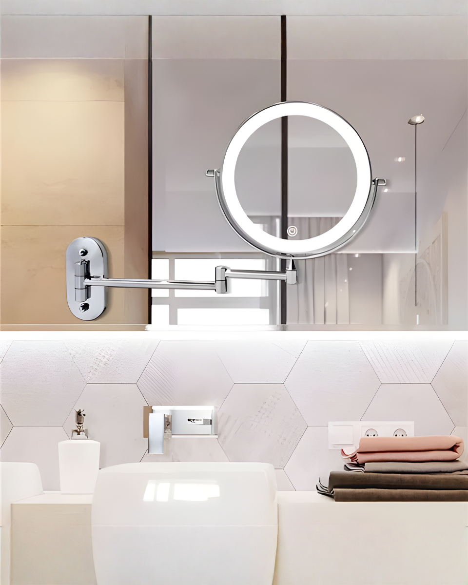 Vergrootspiegel met LED Verlichting Chroom Zilver voor Make-up en Badkamer | - Maison Roze