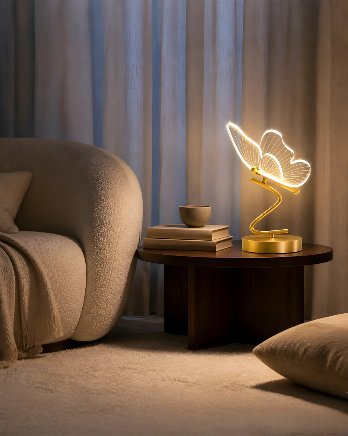 Vlinder LED-tafellamp van goudkleurig metaal en acryl - 30 cm | - Maison Roze