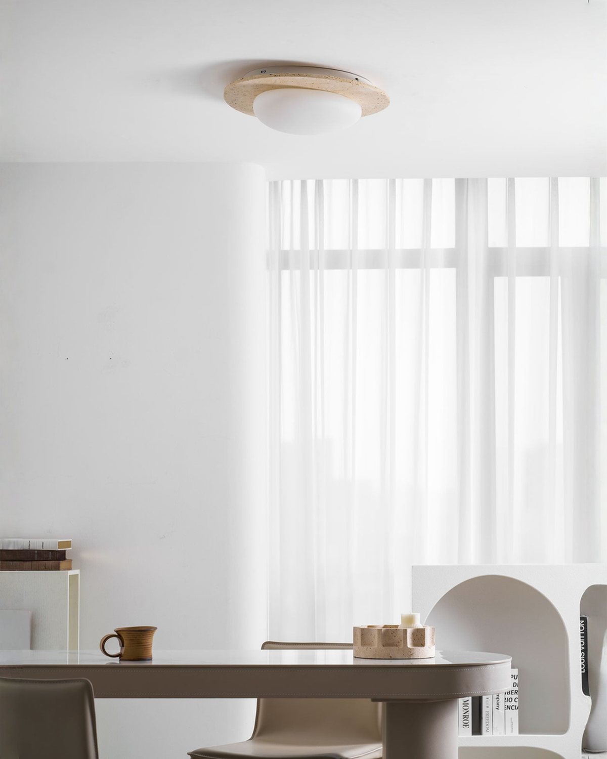 Ovale travertin plafondlamp - 32 x 29 cm | - Maison Roze