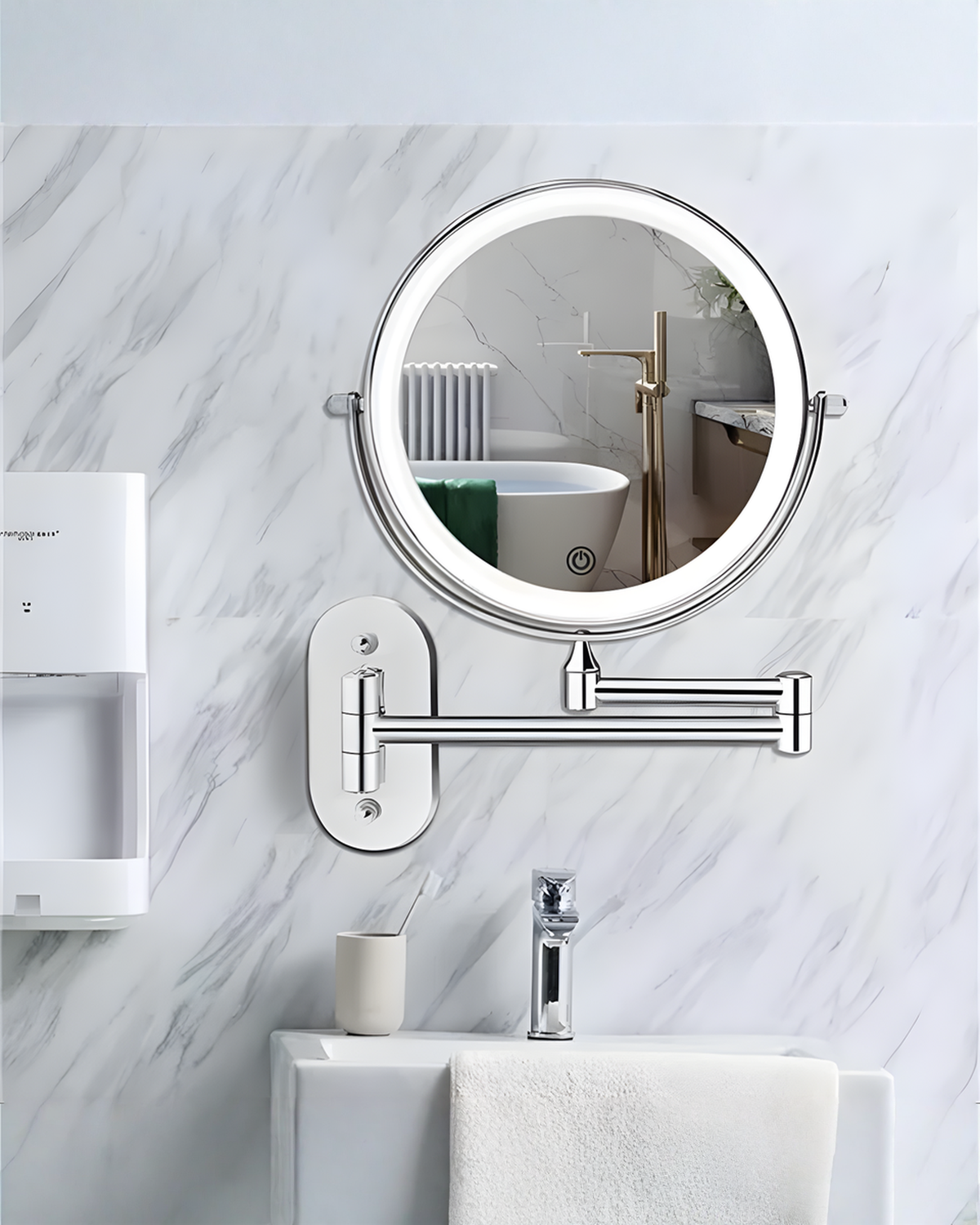 Vergrootspiegel met LED Verlichting Chroom Zilver voor Make-up en Badkamer | - Maison Roze