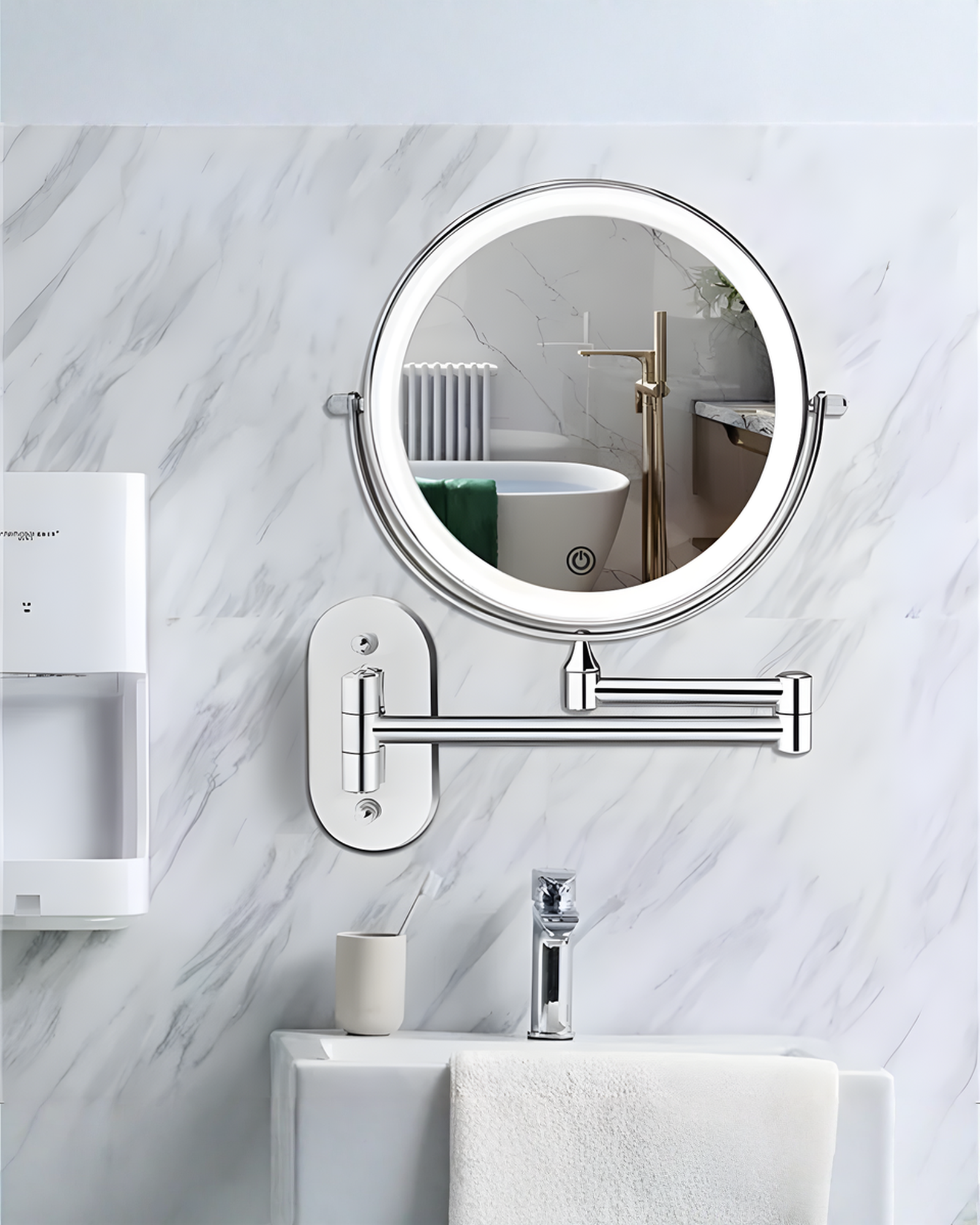Vergrootspiegel met LED Verlichting Chroom Zilver voor Make-up en Badkamer | - Maison Roze