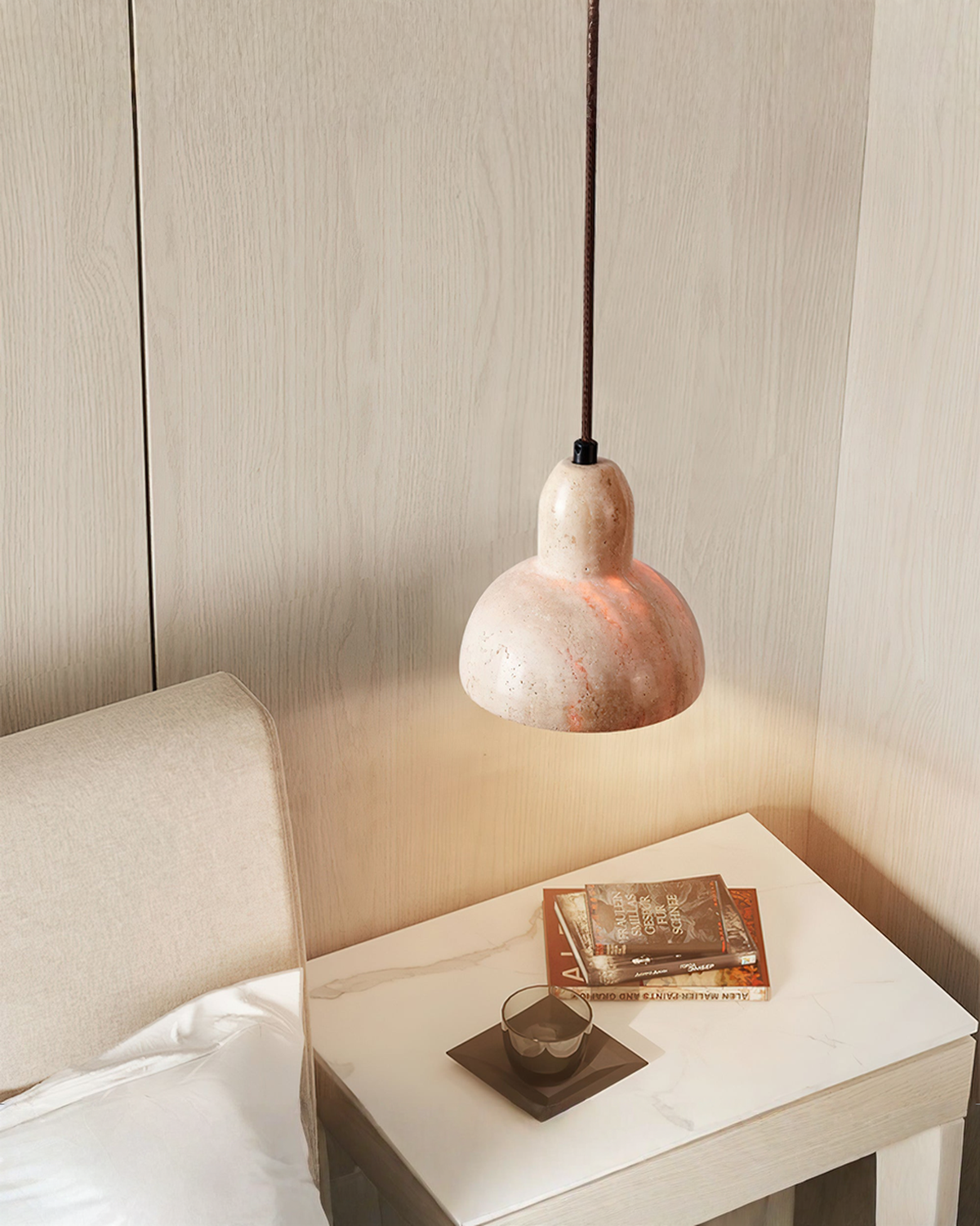 Terra Halo - Ronde travertin hanglamp | - Maison Roze