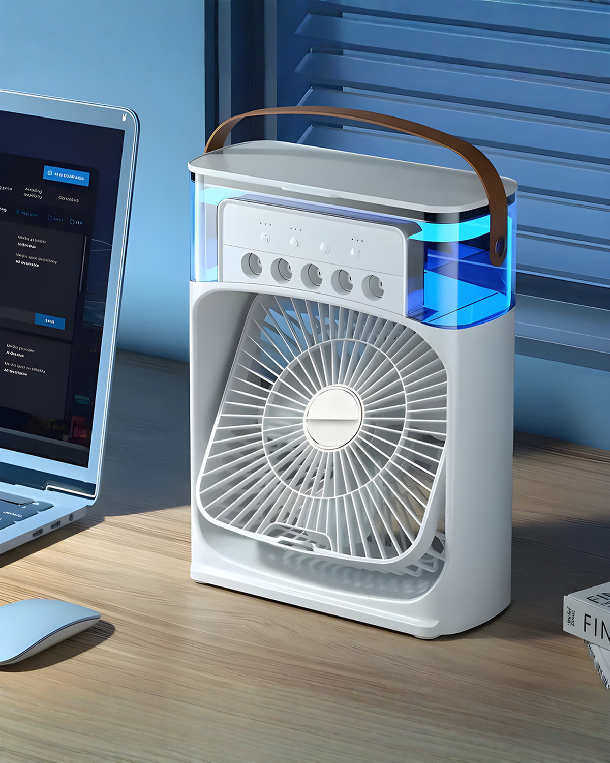 3-in-1 Ventilator met LED-licht en Luchtbevochtiger - Wit, 600ML, USB | - Maison Roze
