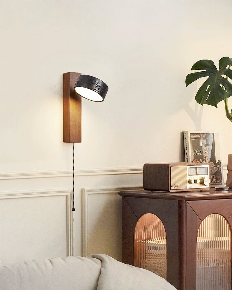 Ronde zwarte travertin wandlamp - 180° draaibaar | - Maison Roze
