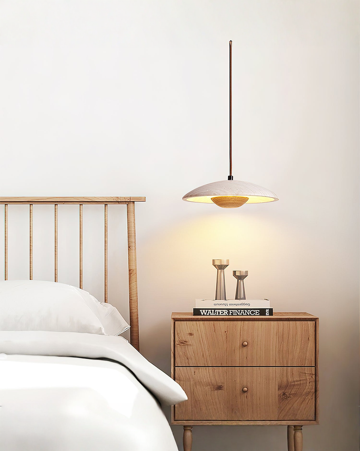 Ronde hanglamp van hout en travertin - Ø 25 cm | - Maison Roze