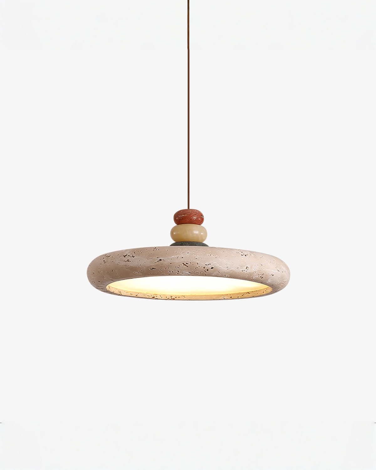Dorelle - Schijfvormige travertin hanglamp | Ø 30 x H 9,5 cm - Maison Roze