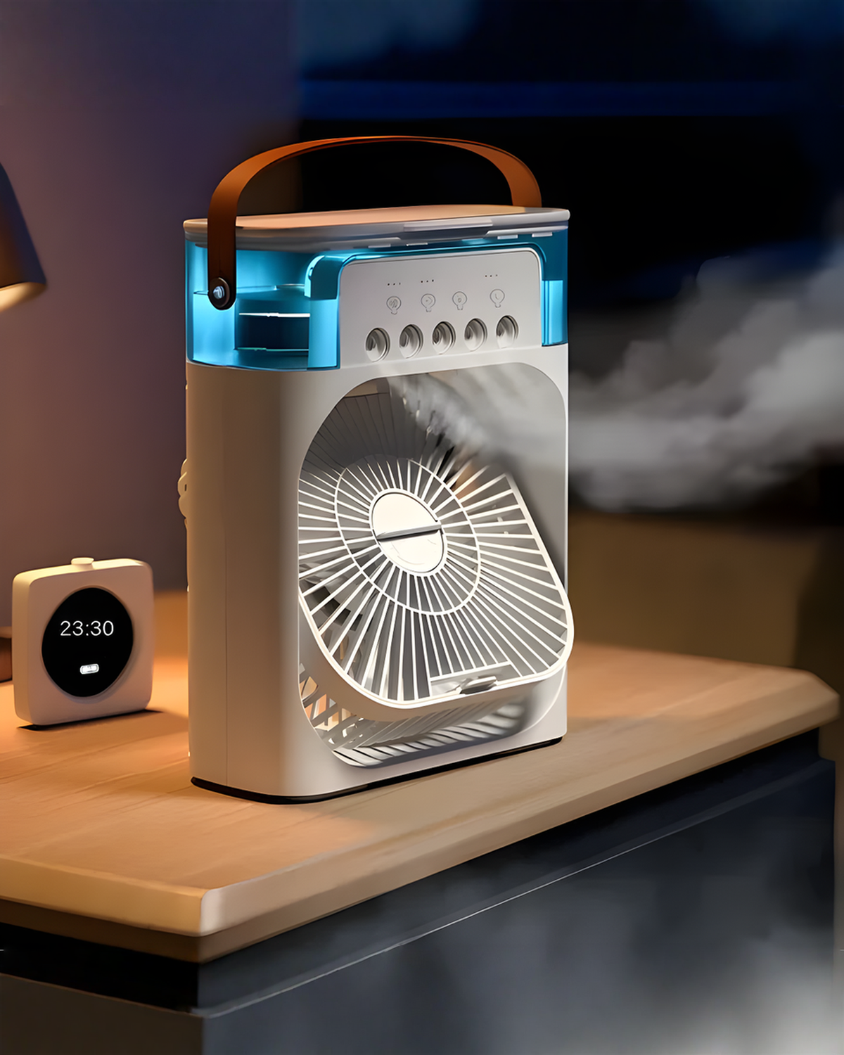 3-in-1 Ventilator met LED-licht en Luchtbevochtiger - Wit, 600ML, USB | - Maison Roze